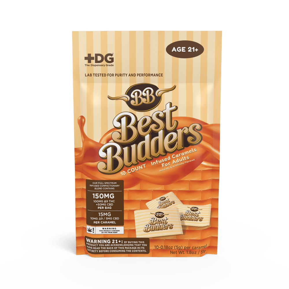 Best Budders Cannabis Infused Caramels (10 Count Bag) | 10mg Delta - 9 THC + 5mg CBD Each - Thrive Apothecary - Distro Brands