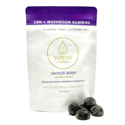 Wind down with Serene Farms' CBN + Mushroom Sleep Gummies. Powerful cannabis gummies to support rest and recovery. Shop now at Thrive Apothecary!